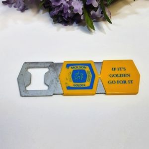 Vintage Beer Bottle Opener Molson Golden Yellow Blue Logo Breweriana Barware